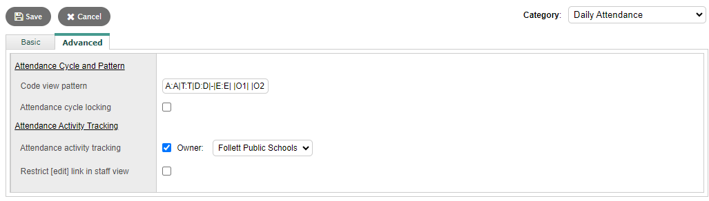 District view, Daily Attendance preference, Advanced sub-tab